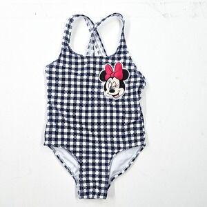 Disney Minnie Mouse Girls‎ 2t Blue White Check Swim Suit Beach One Piece Bathing
